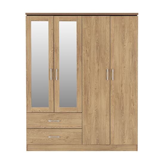 Crieff Mirrored Wardrobe With 4 Doors 2 Drawers In Oak Effect
