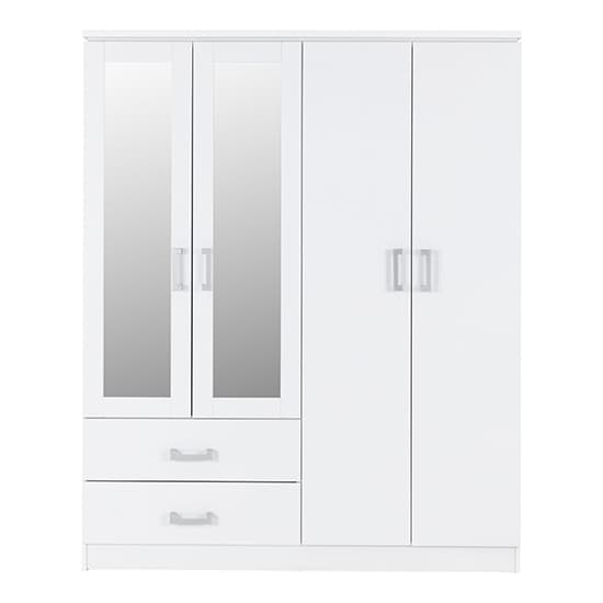 Crieff Mirrored Wardrobe With 4 Doors 2 Drawers In White