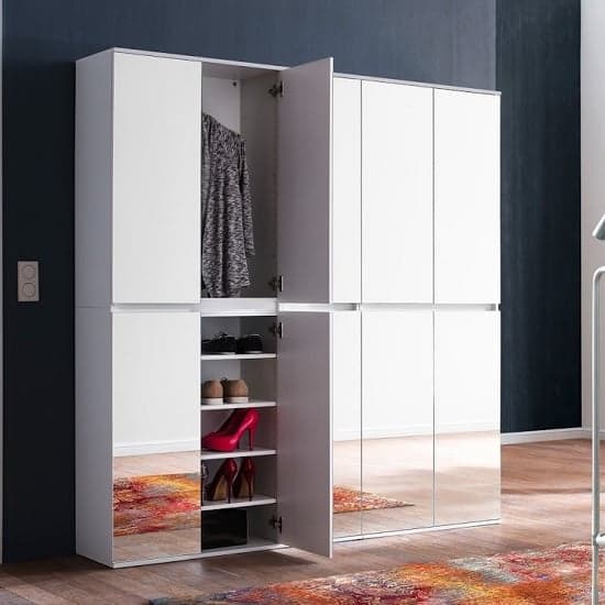 Cubix Mirrored Hallway Wardrobe Large In White With 10 Doors
