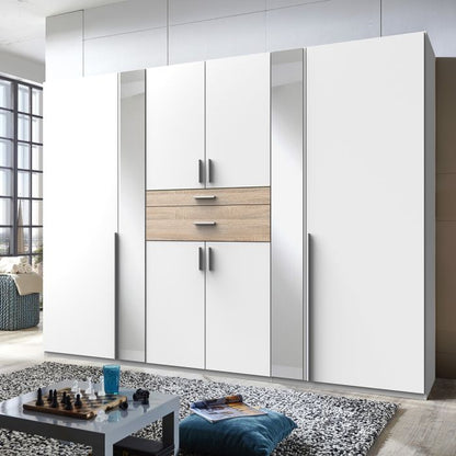 Odense 6 Door Mirrored Wardrobe | White & Oak | Timeless Design | Furco