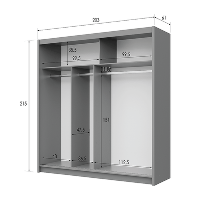 Dexter Sliding 2 Door 203cm Wardrobe - Grey