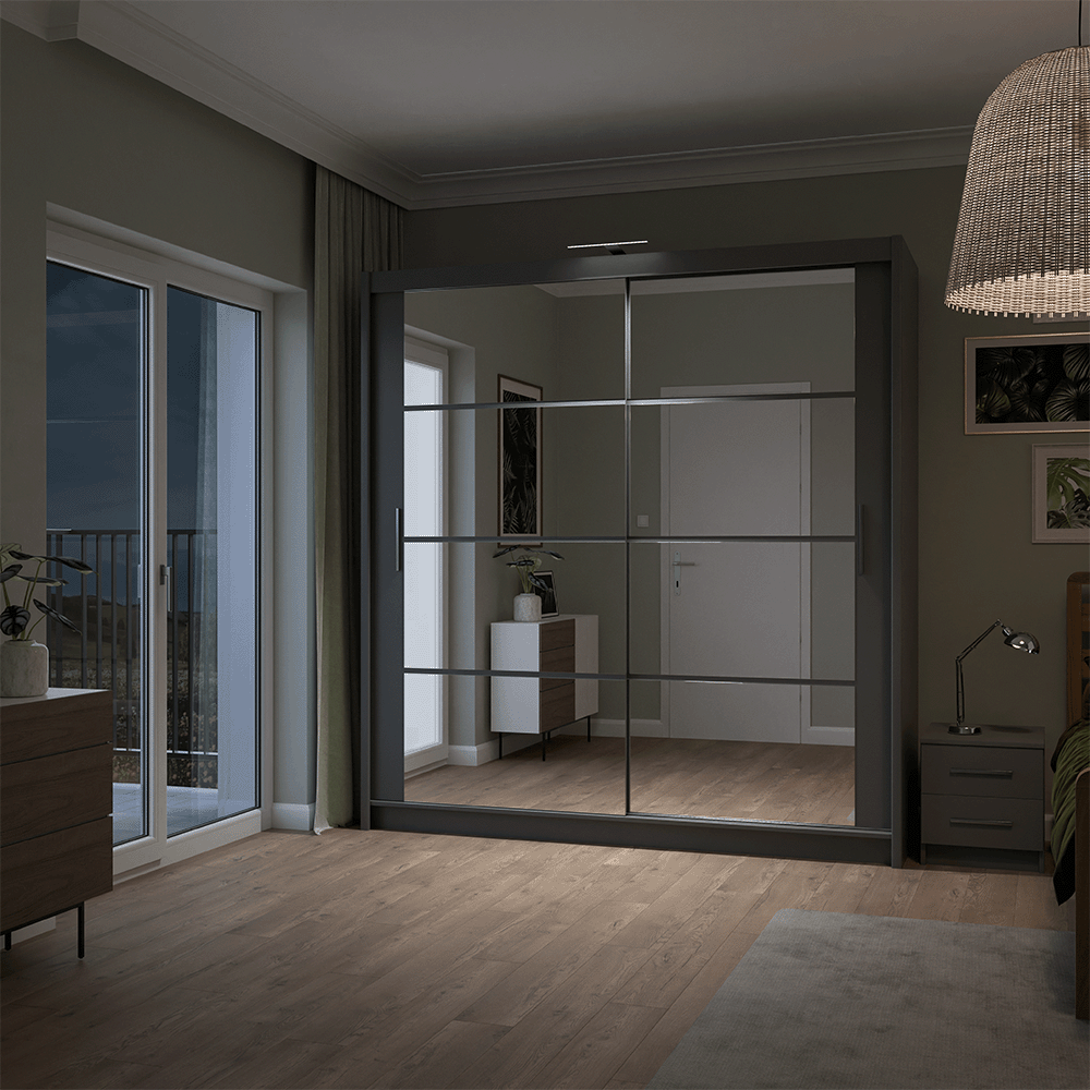 Dexter Sliding 2 Door 203cm Wardrobe - Grey