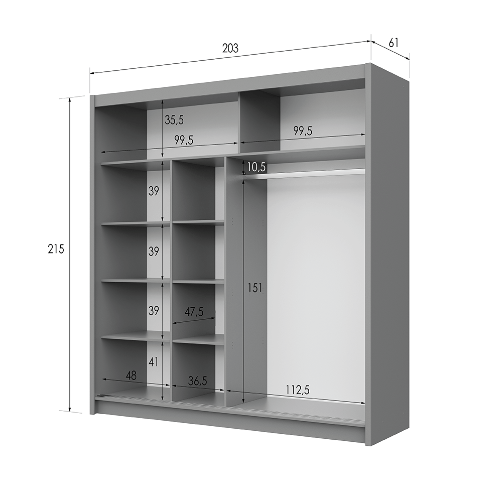 Dexter Sliding 2 Door 203cm Wardrobe - Grey
