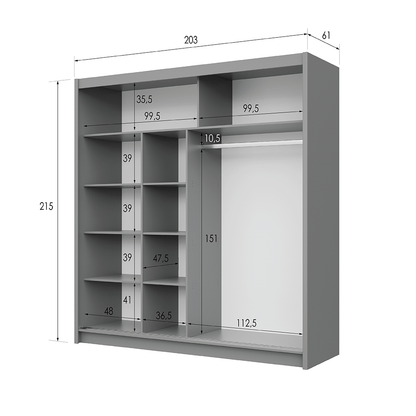 Dexter Sliding 2 Door 203cm Wardrobe - Grey