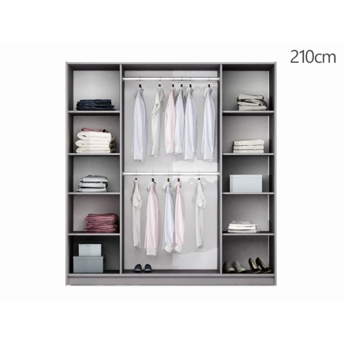 Kirklees Swinging 3 Door Wardrobe with Mirror - 256cm Grey