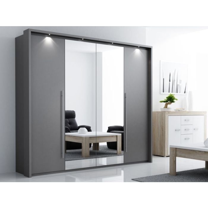 Kirklees Swinging 3 Door Wardrobe with Mirror - 256cm Grey