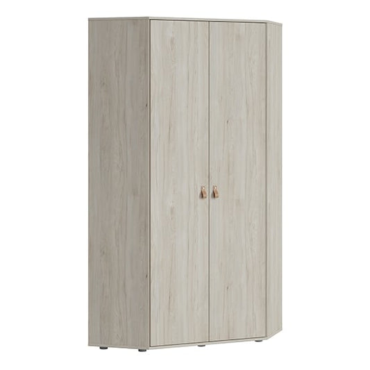 Danville Corner Wooden Wardrobe With 2 Door In Light Walnut