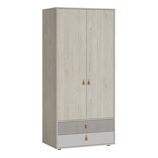 Danville Wooden Wardrobe With 2 Doors 2 Drawers In Light Walnut