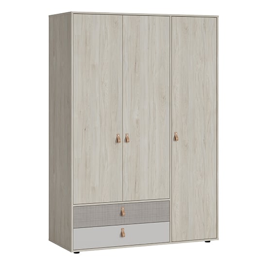 Danville Wooden Wardrobe With 3 Door 2 Drawer In Light Walnut