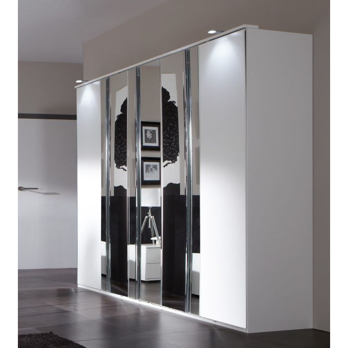 Divac 5 Door Mirrored Wardrobe | White Finish | Luxurious Space | Furco