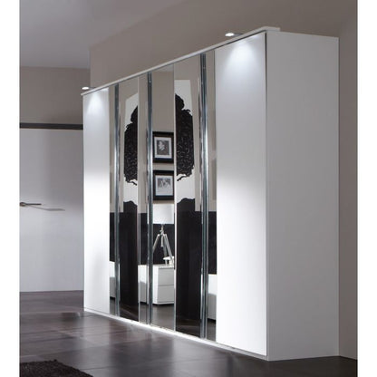 Divac 5 Door Mirrored Wardrobe | White Finish | Luxurious Space | Furco