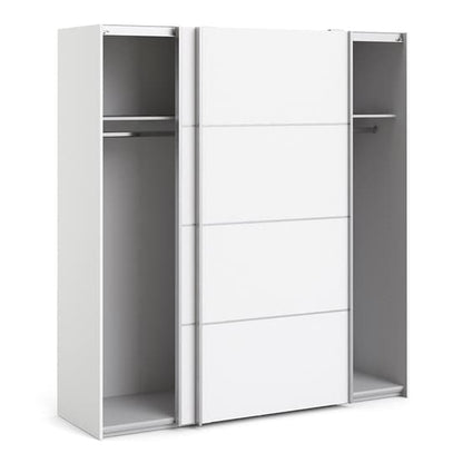Dcap Wooden Sliding 2 Doors Wardrobe In White With 2 Shelves