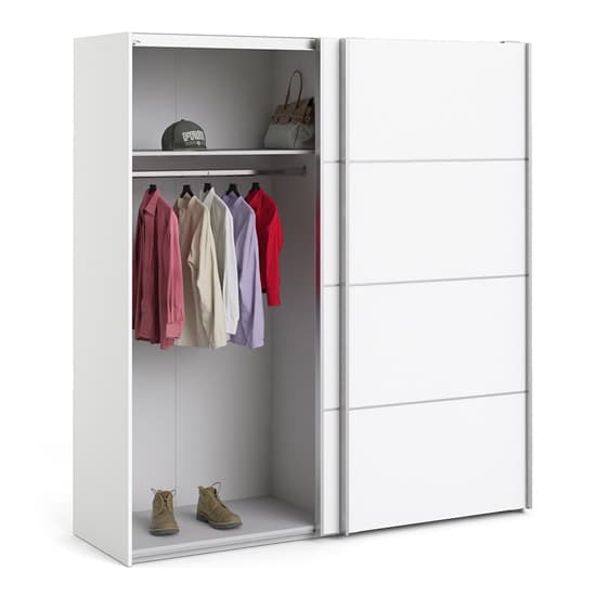 Dcap Wooden Sliding 2 Doors Wardrobe In White With 2 Shelves