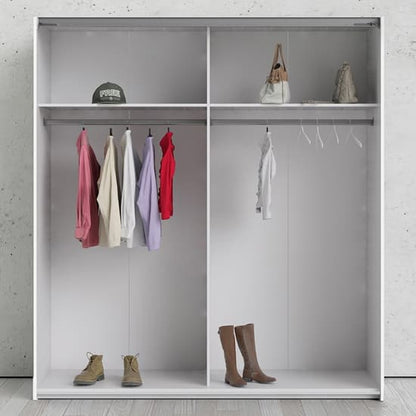 Dcap Wooden Sliding 2 Doors Wardrobe In White With 2 Shelves