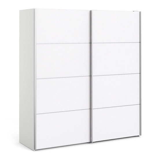 Dcap Wooden Sliding 2 Doors Wardrobe In White With 2 Shelves
