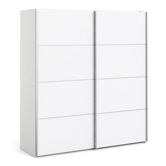 Dcap Wooden Sliding 2 Doors Wardrobe In White With 2 Shelves