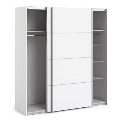 Dcap Wooden Sliding 2 Doors Wardrobe In White With 5 Shelves
