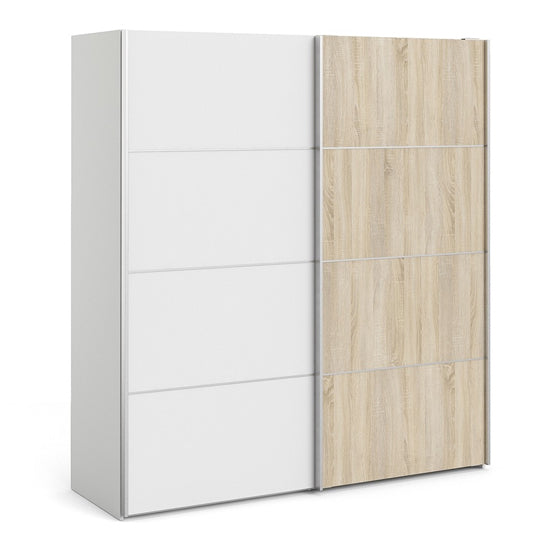 Dcap Wooden Sliding 2 Doors Wardrobe In White Oak With 2 Shelves