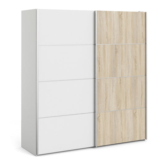 Dcap Wooden Sliding 2 Doors Wardrobe In White Oak With 2 Shelves