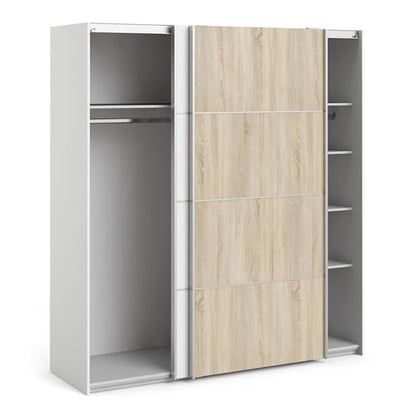 Dcap Wooden Sliding 2 Doors Wardrobe In White Oak With 5 Shelves