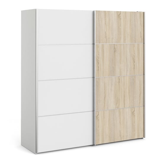 Dcap Wooden Sliding 2 Doors Wardrobe In White Oak With 5 Shelves