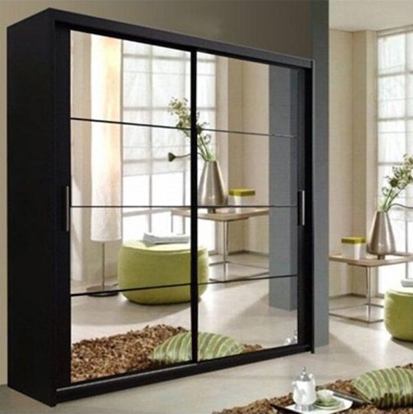 FURCO | Deltum | Sliding 2 Door Wardrobe | Sophisticated Black | 150/203 cm | Modern & Stylish Storage