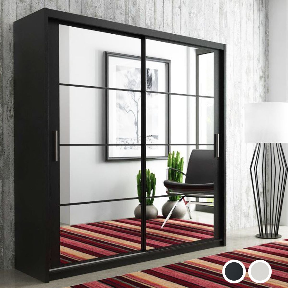 FURCO | Deltum | Sliding 2 Door Wardrobe | Sophisticated Black | 150/203 cm | Modern & Stylish Storage