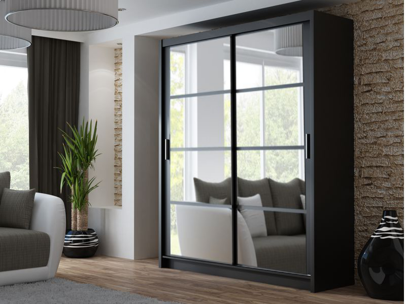FURCO | Deltum | Sliding 2 Door Wardrobe | Sophisticated Black | 150/203 cm | Modern & Stylish Storage