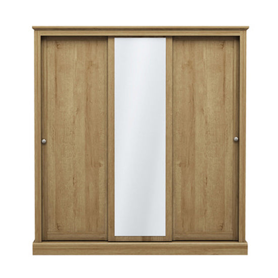 Devan Wooden Sliding Wardrobe With 3 Doors In Oak