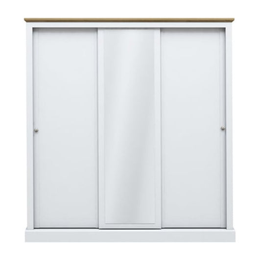 Devan Wooden Sliding Wardrobe With 3 Doors In White