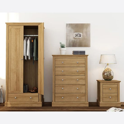 Devan Wooden Wardrobe With 2 Doors And 1 Drawer In Oak