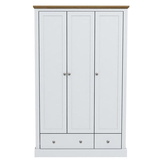 Devan Wooden Wardrobe With 3 Doors And 2 Drawers In White