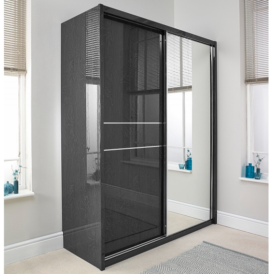 Devito Wooden Sliding 2 Door Wardrobe In Grey Gloss Grain Effect