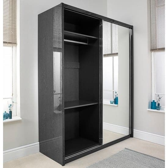 Devito Wooden Sliding 2 Door Wardrobe In Grey Gloss Grain Effect