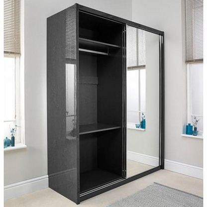 Devito Wooden Sliding 2 Door Wardrobe In Grey Gloss Grain Effect