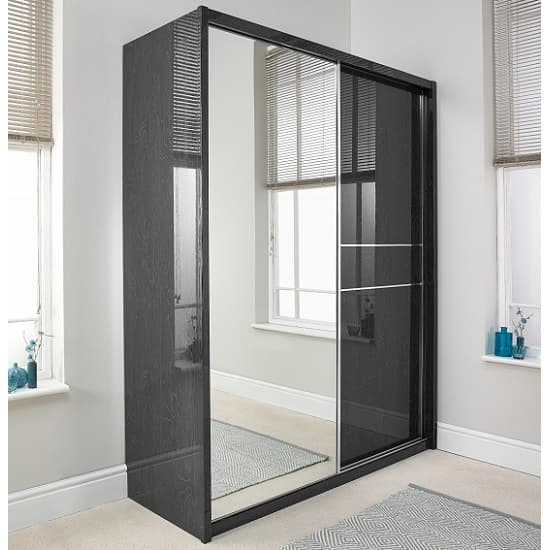 Devito Wooden Sliding 2 Door Wardrobe In Grey Gloss Grain Effect