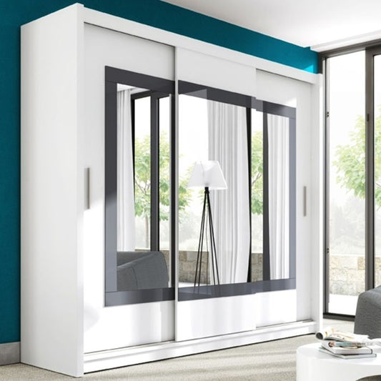 Hampstead Sliding Door 250cm Wardrobe with Mirror - White and Grey