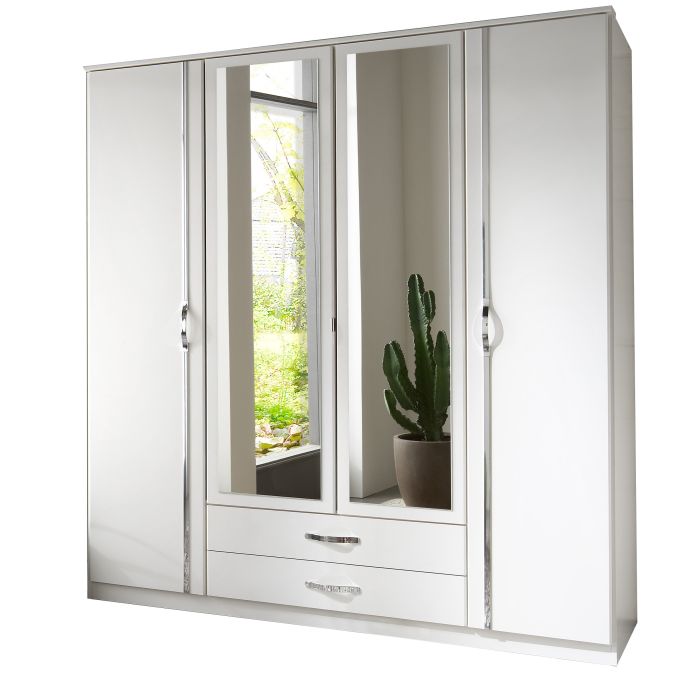 Dewi White 4 Door 2 Drawer Mirrored Wardrobe | Contemporary Storage | Furco