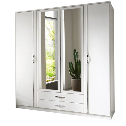 Dewi White 4 Door 2 Drawer Mirrored Wardrobe | Contemporary Storage | Furco