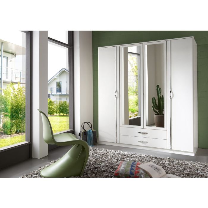 Dewi White 4 Door 2 Drawer Mirrored Wardrobe | Contemporary Storage | Furco