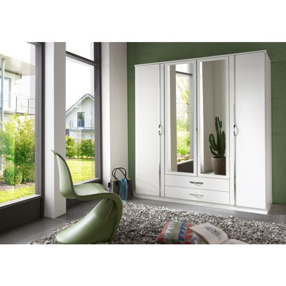Dewi White 4 Door 2 Drawer Mirrored Wardrobe | Contemporary Storage | Furco
