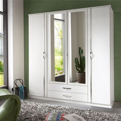 Dewi White 4 Door 2 Drawer Mirrored Wardrobe | Contemporary Storage | Furco