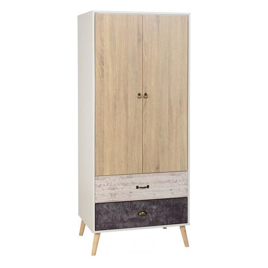 Noein Wardrobe In White And Distressed Effect With 2 Doors