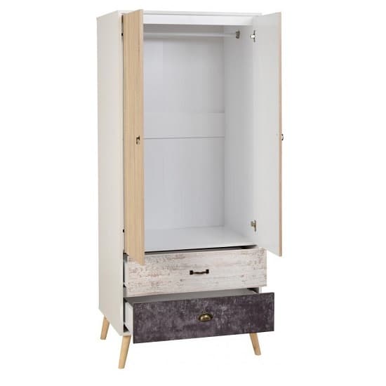 Noein Wardrobe In White And Distressed Effect With 2 Doors