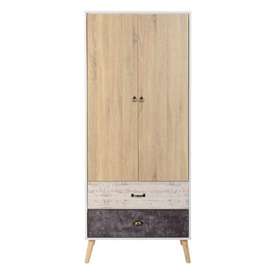 Noein Wardrobe In White And Distressed Effect With 2 Doors