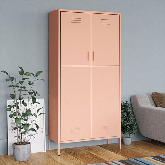 Emrik Steel Wardrobe With 2 Doors In Pink