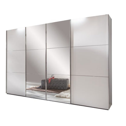 Landscape 4 Door 300cm Sliding Mirrored Wardrobe in White | Grand & Functional | Furco