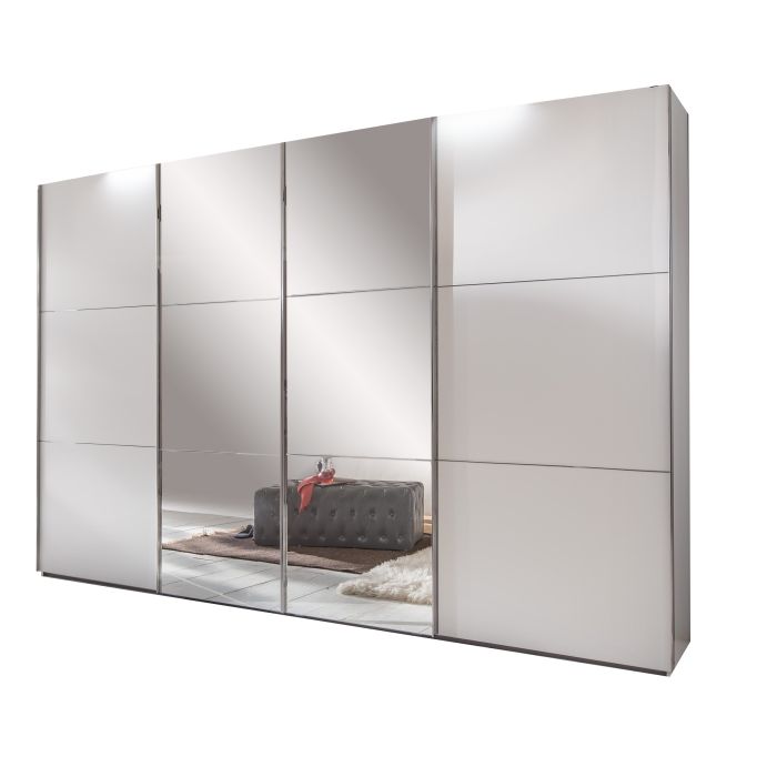 Landscape 4 Door 350cm Mirrored Sliding Wardrobe in White | Ultimate Bedroom Feature | Furco