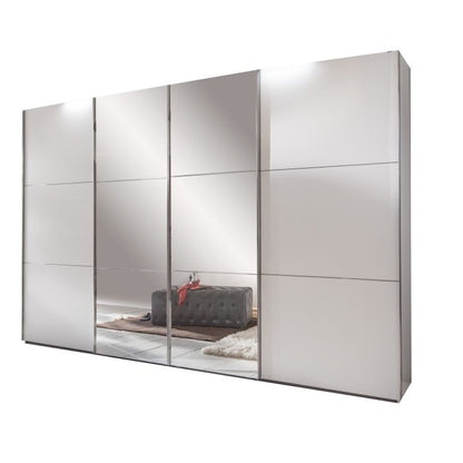 Landscape 4 Door 350cm Mirrored Sliding Wardrobe in White | Ultimate Bedroom Feature | Furco