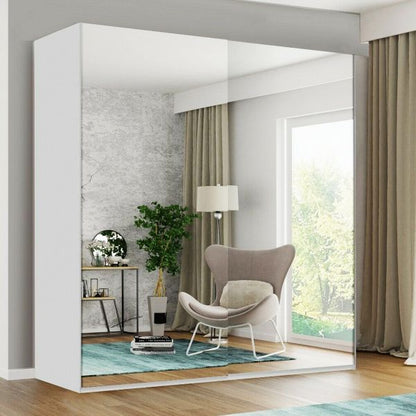 FURCO | Giovany 2 Door Mirrored Sliding Wardrobe | Pristine White | Available in 3 Sizes | Modern & Versatile